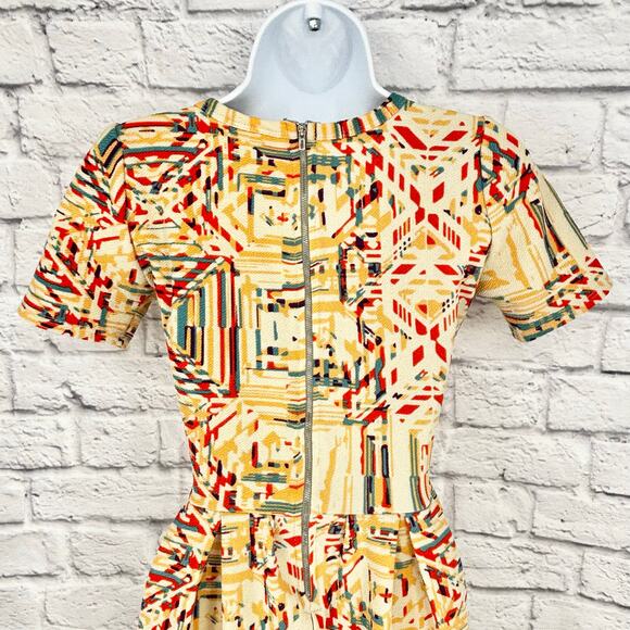 LuLaRoe Amelia Cream Multicolor A-Line Pleated Dress Size XS - Picture 5 of 7